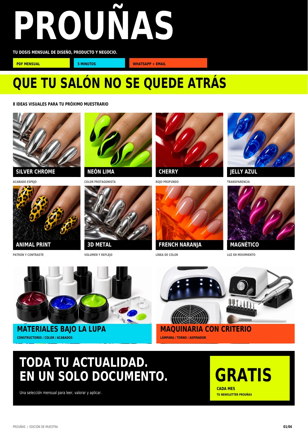 Portada comercial de PROUÑAS con diseños, materiales y herramientas