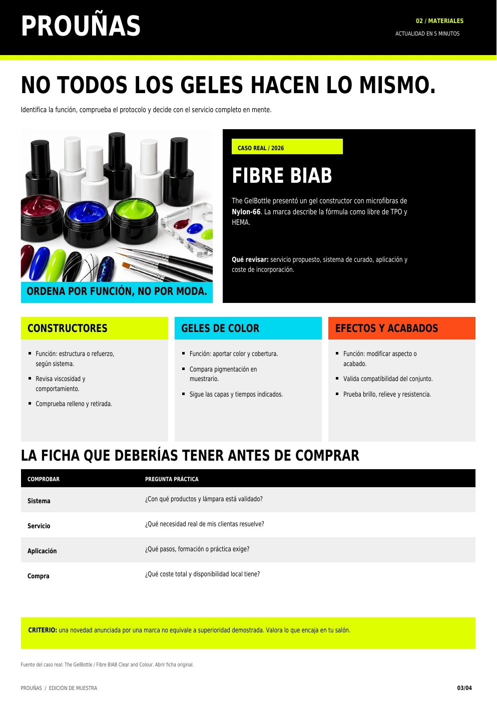 Página de materiales de la revista de muestra